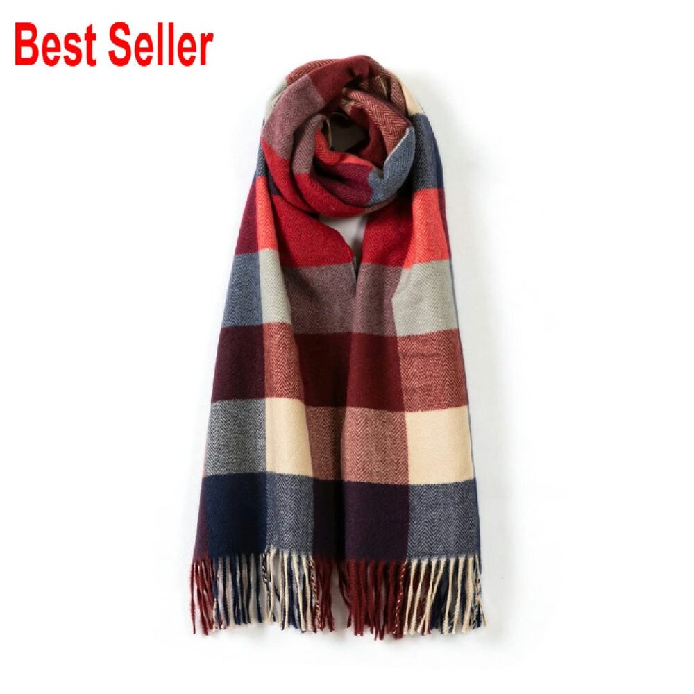 Cashmere Feel Wool Scarf Oversized Thick Shawl Classic Plaid Winter Wrap